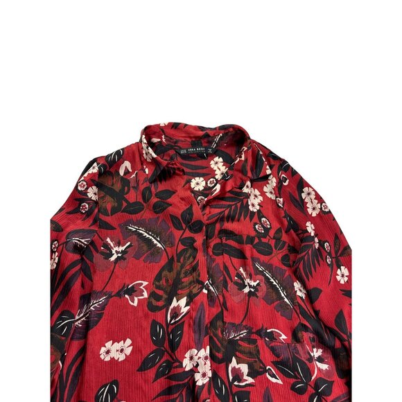 Zara Basic Collection Womens Floral Button Front Blouse Top Size XS Sheer - Picture 2 of 7
